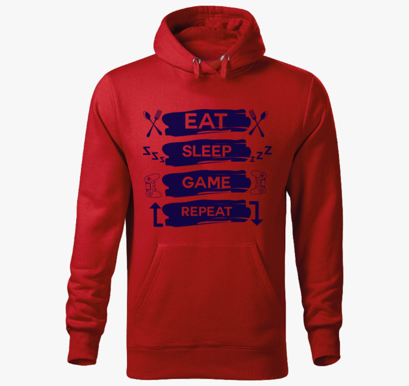 Eat sleep game repeat kapucnis pulóver — Piros