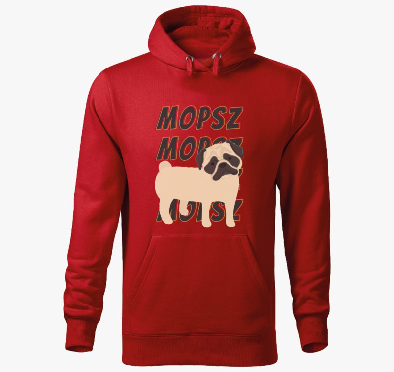 Mopsz mintás kapucnis pulóver — Piros