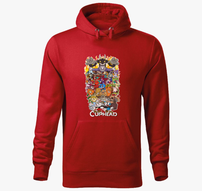 Cuphead karakterek kapucnis pulóver — Piros