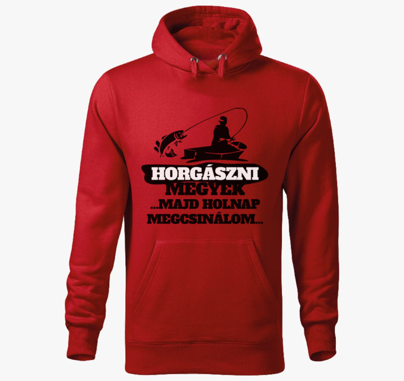 Horgászni megyek kapucnis pulóver — Piros
