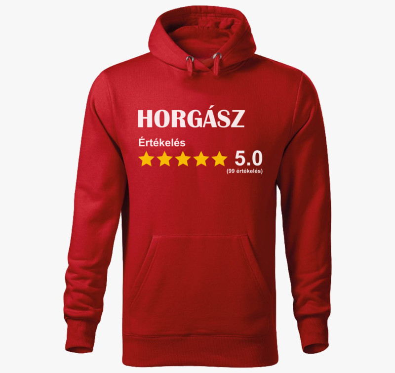 Horgász értékelős kapucnis pulóver — Piros