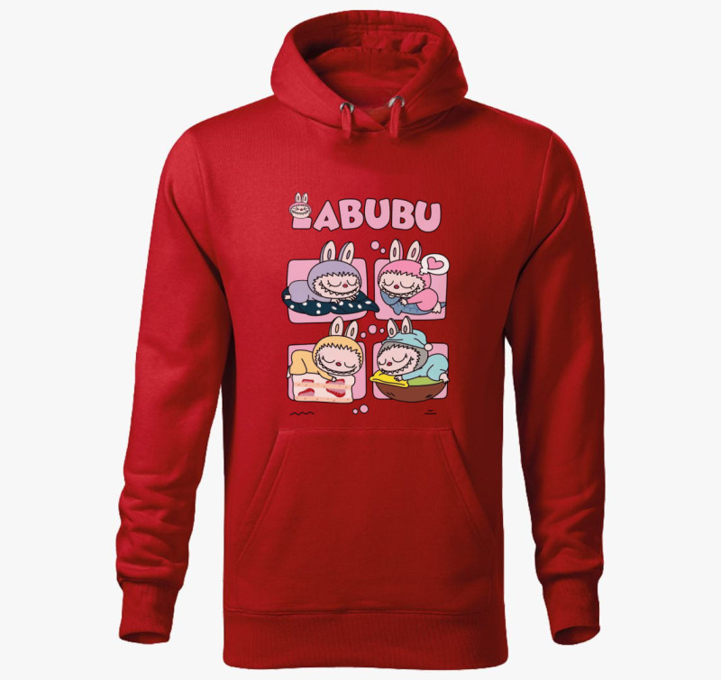 Alvó labubuk kapucnis pulóver — Piros