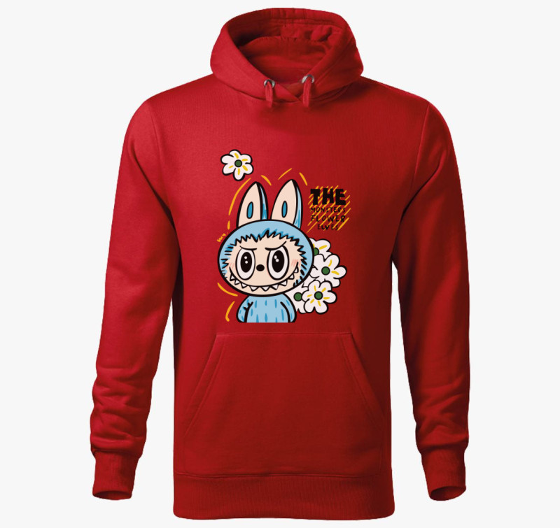 The monster-flower elves labubu kapucnis pulóver — Piros