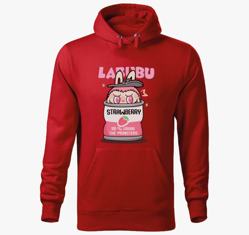 Strawberry labubu kapucnis pulóver — Piros