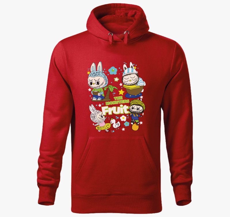 Fruit monster labubu kapucnis pulóver  — Piros