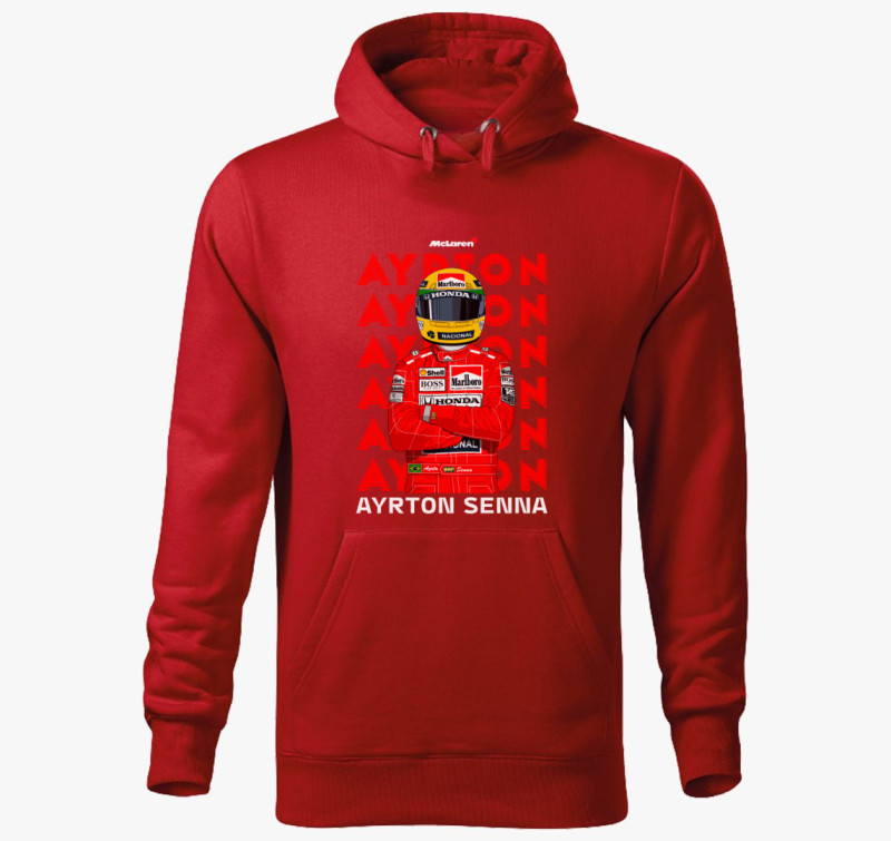 Ayrton Senna Feliratos kapucnis pulóver — Piros