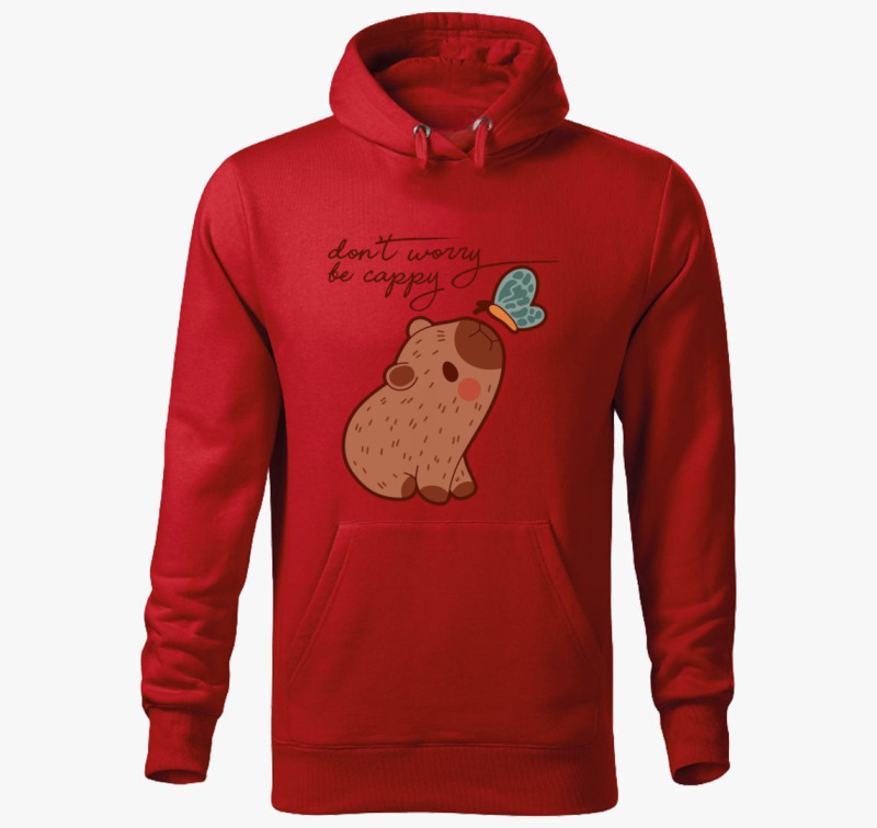Don't worry be cappy kapucnis pulóver — Piros
