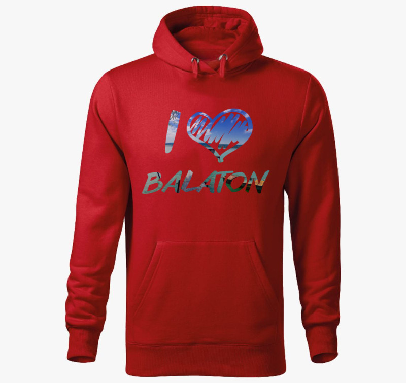 I love Balaton képes kapucnis pulóver — Piros