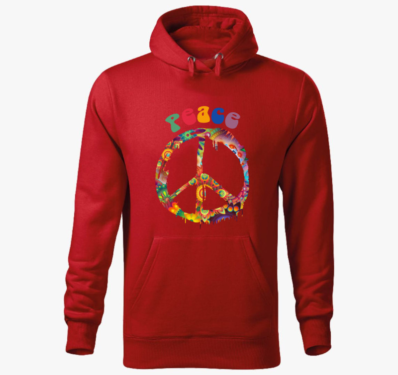 Peace jeles kapucnis pulóver — Piros