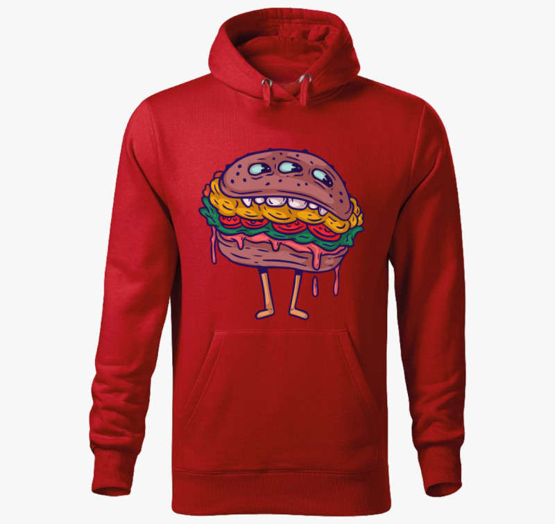 Hamburger szörny kapucnis pulóver — Piros
