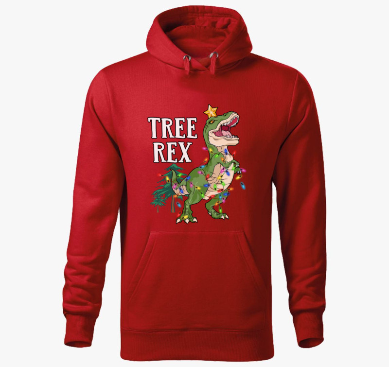 Tree Rex karácsonyi kapucnis pulóver — Piros