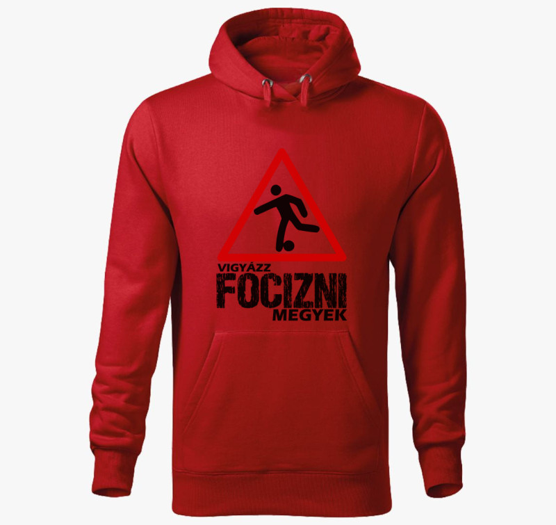 Vigyázz focizni megyek kapucnis pulóver — Piros