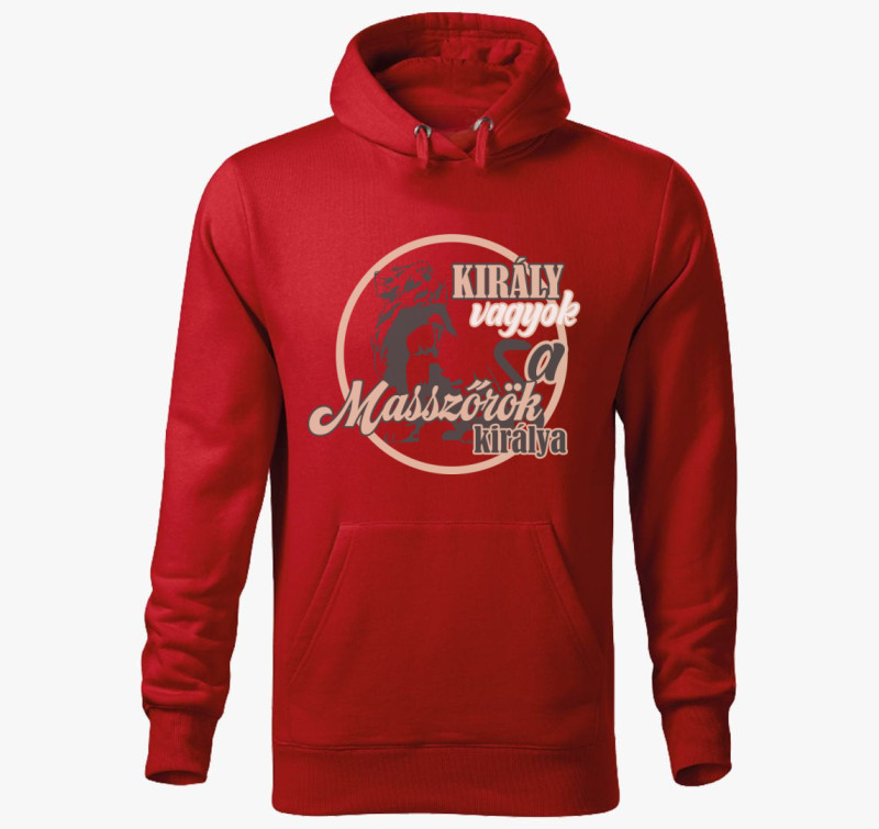 Király vagyok masszőr kapucnis pulóver — Piros