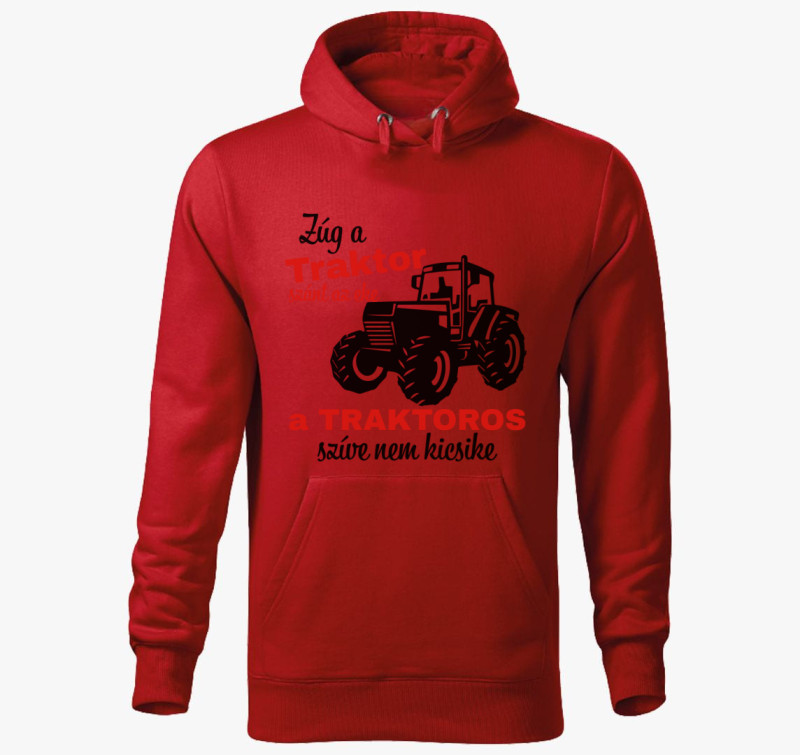 Zúg a traktor szánt az eke a traktoros szíve nem kicsike kapucnis pulóver — Piros