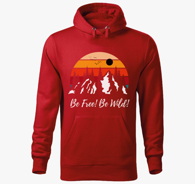 Be Free Be Wild! színes kapucnis pulóver — Piros