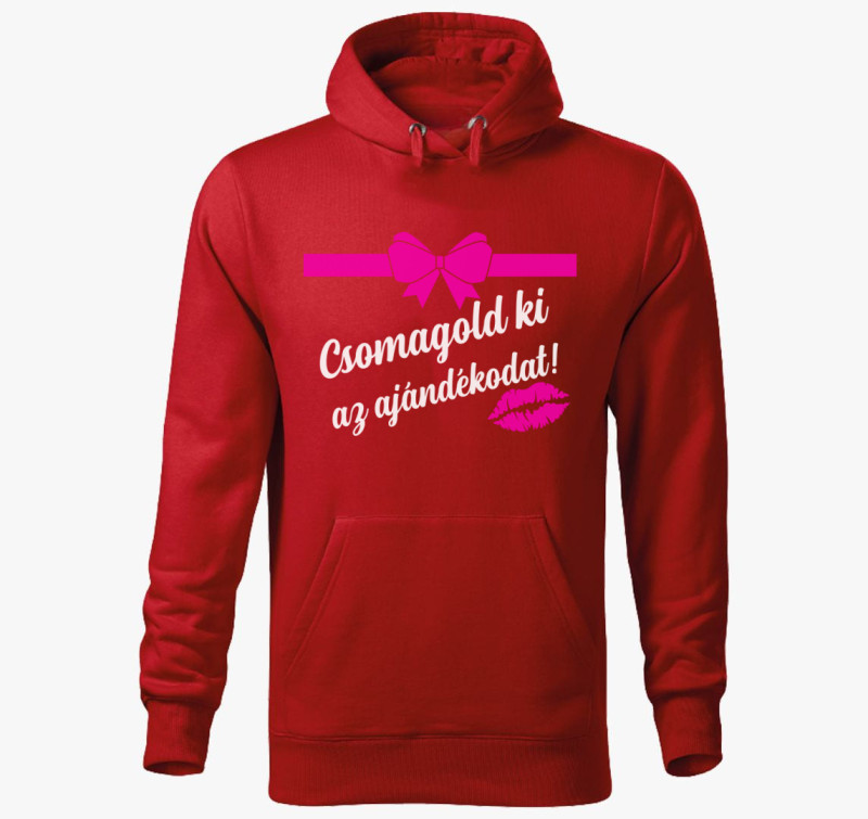Csomagold ki az ajándékodat kapucnis pulóver — Piros