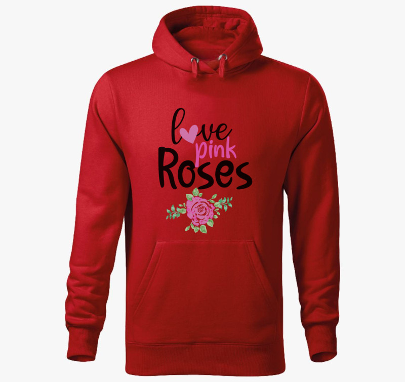Love Pink Roses kapucnis pulóver — Piros