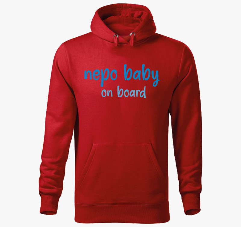 Nepo baby on board (kék) feliratos kapucnis pulóver — Piros