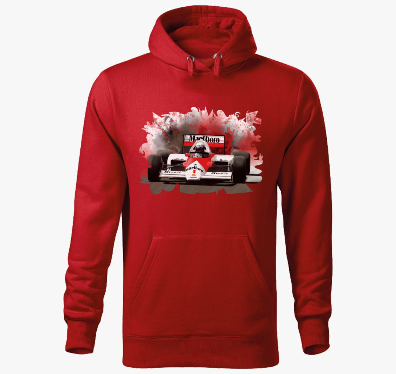 Alain Prost kapucnis pulóver — Piros
