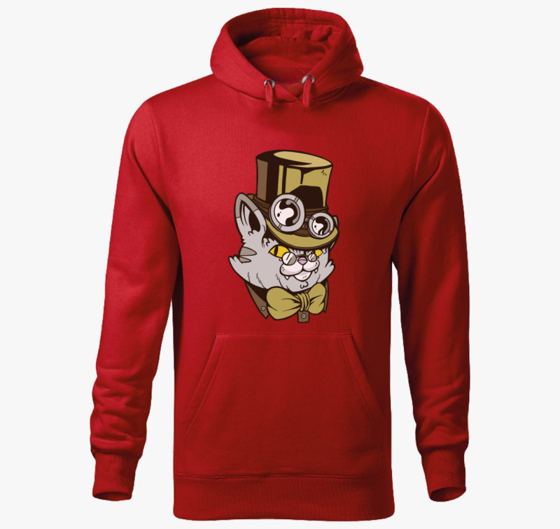 Kalapos Steampunk Macska kapucnis pulóver — Piros