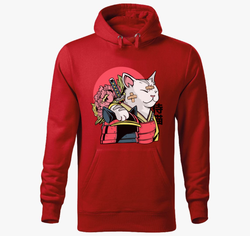 Samurai Cica kapucnis pulóver — Piros