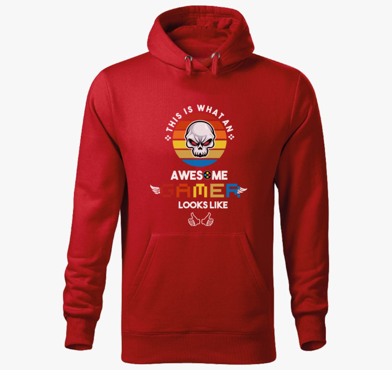 Awesome Gamer kapucnis pulóver — Piros