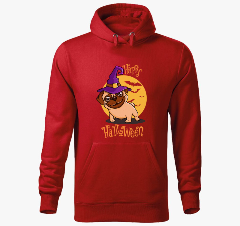Halloween mopsz kapucnis pulóver — Piros