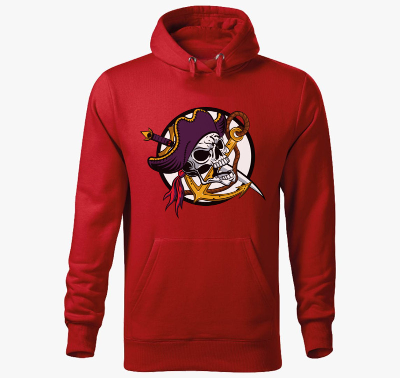 Pirate skull 3 kapucnis pulóver — Piros