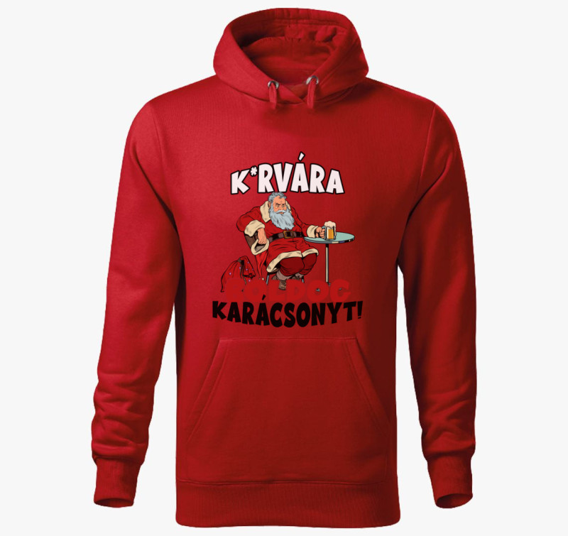 K*rvára boldog karácsonyt kapucnis pulóver — Piros