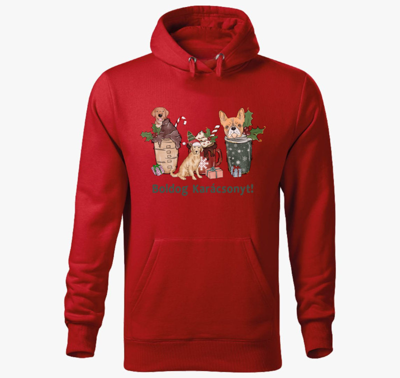 Kutya XMAS kapucnis pulóver — Piros