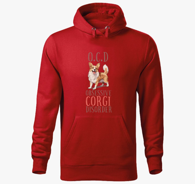 Corgi OCD kapucnis pulóver — Piros