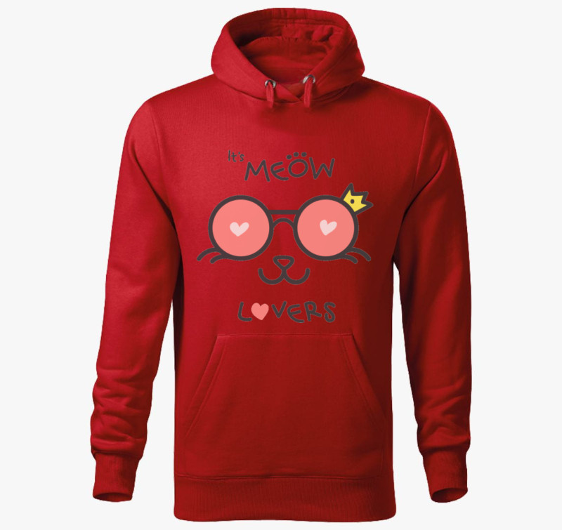 Macska imádós kapucnis pulóver — Piros