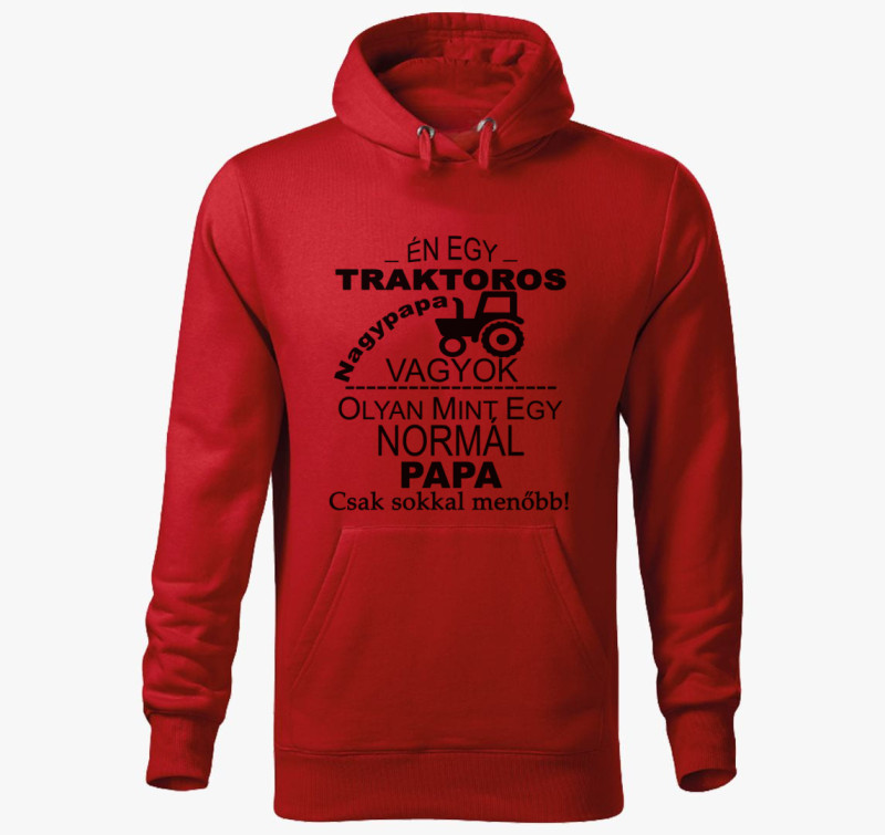 Traktoros papa kapucnis pulóver — Piros