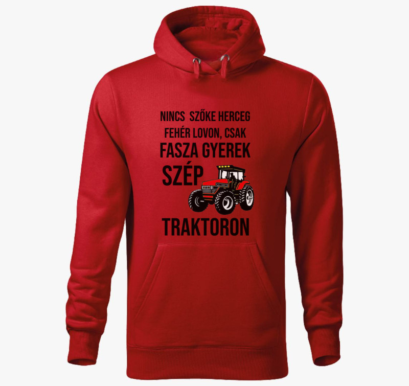 Traktoros faszagyerek kapucnis pulóver — Piros