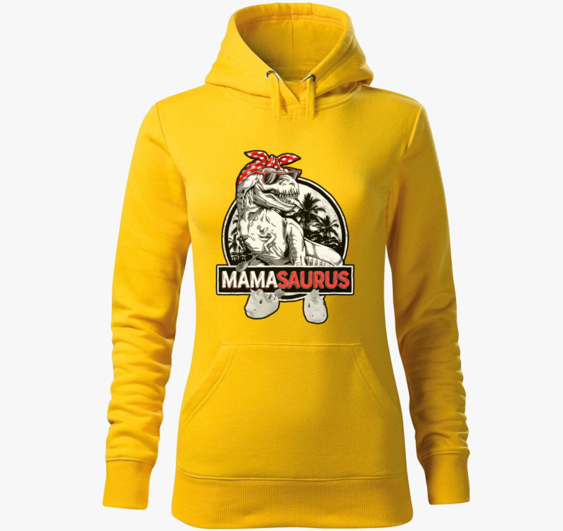 Mama saurus kapucnis pulóver — Sárga