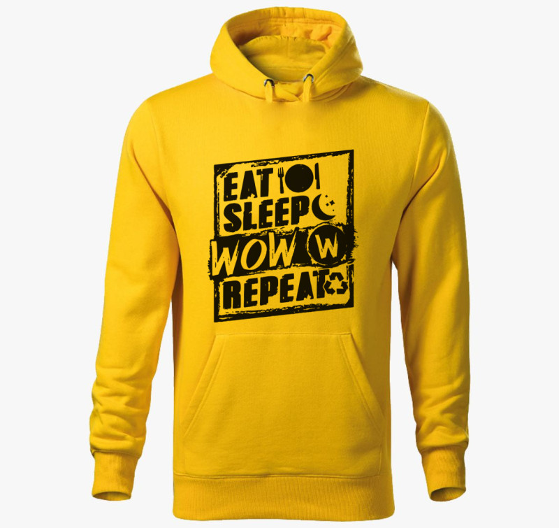 Eat sleep wow repeat kapucnis pulóver — Sárga