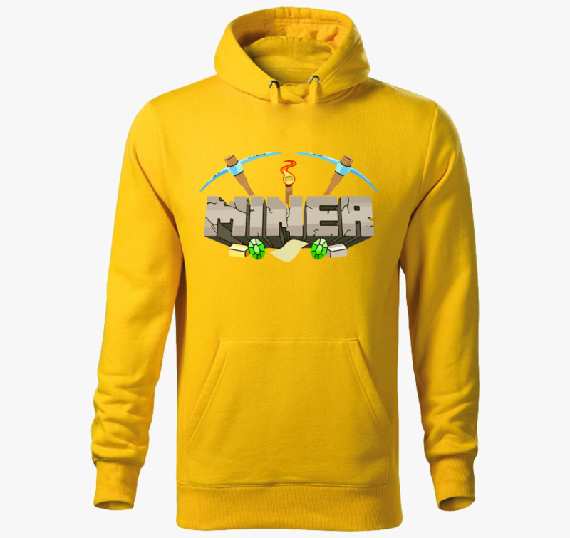 Minecraft miner kapucnis pulóver — Sárga