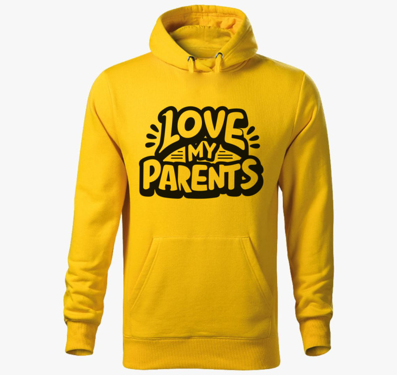 Love my Parents fekete kapucnis pulóver — Sárga