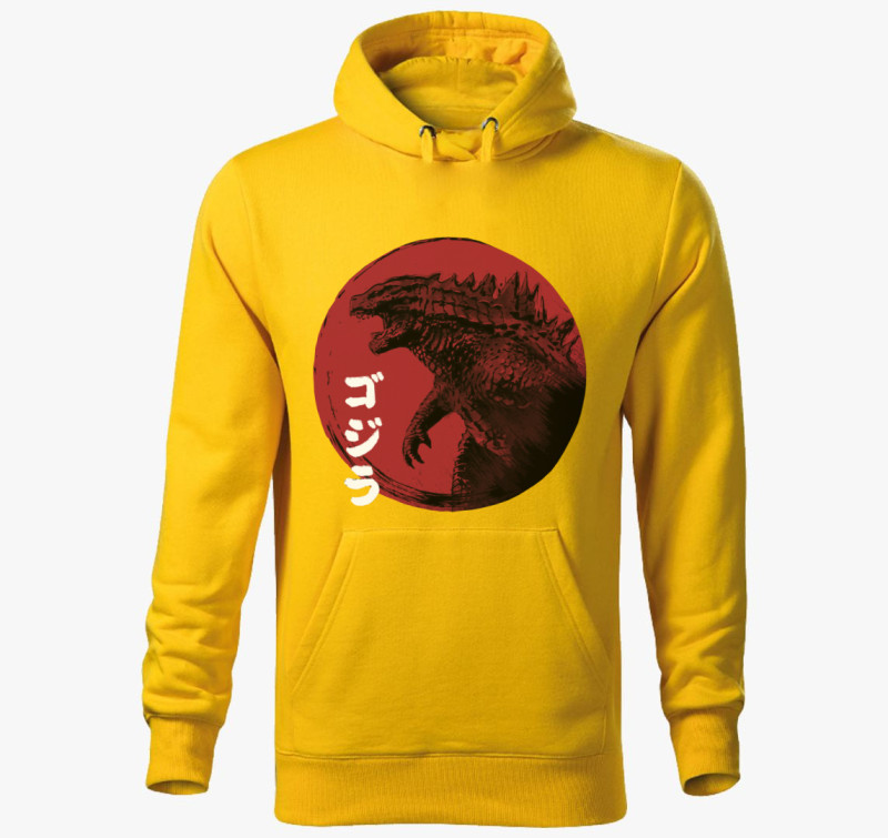Godzilla kapucnis pulóver — Sárga