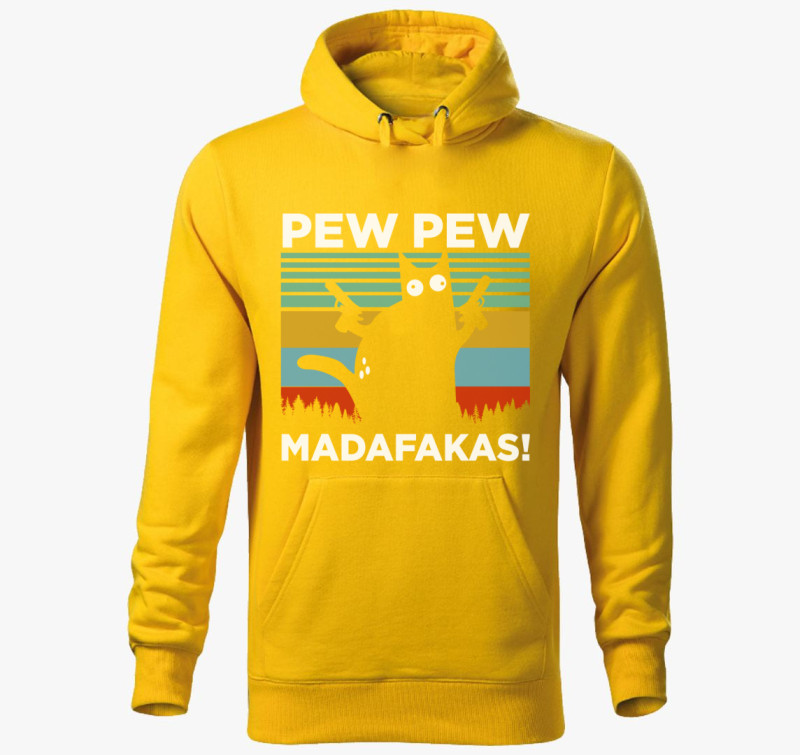Macska Pew Pew vicces kapucnis pulóver — Sárga