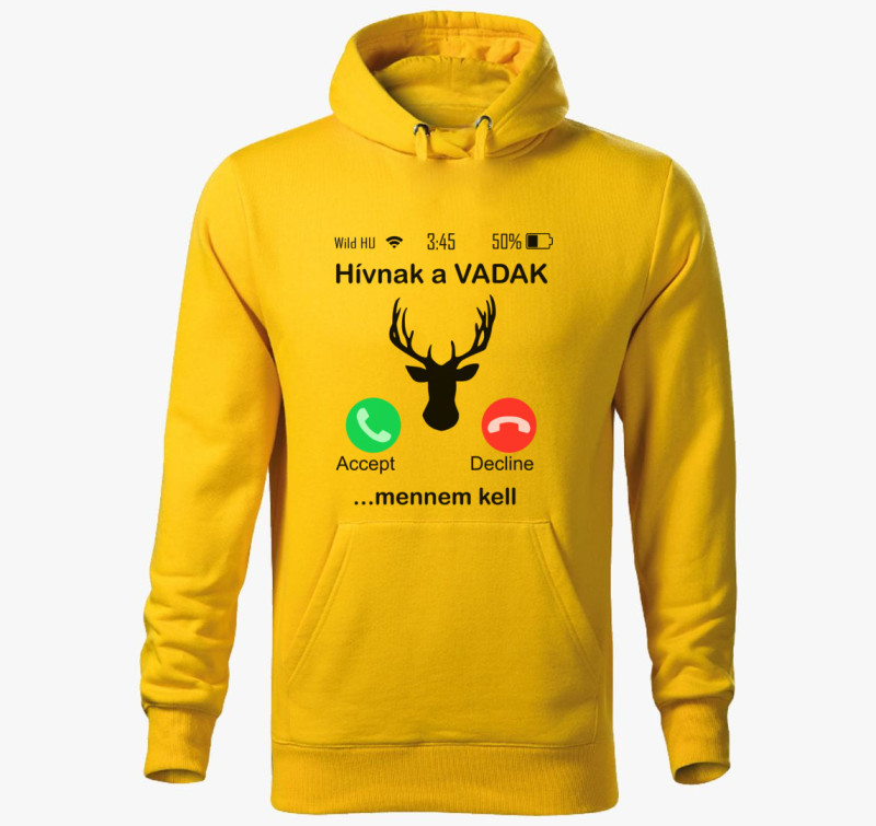 Hívnak a vadak szarvas kapucnis pulóver — Sárga