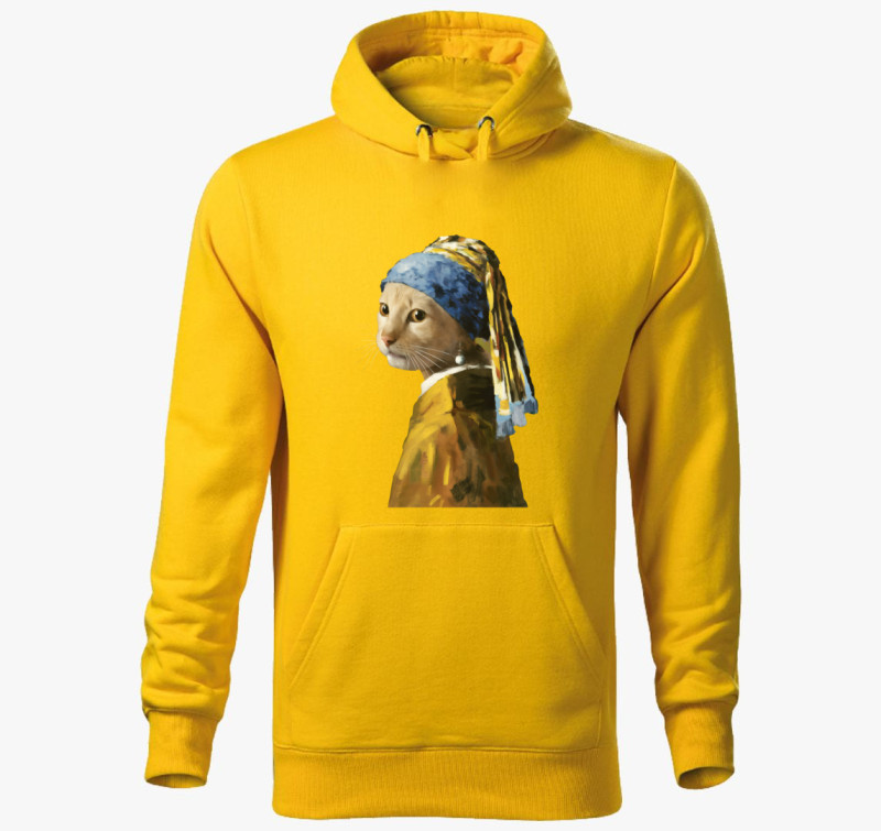 Cat with pearl earring kapucnis pulóver — Sárga