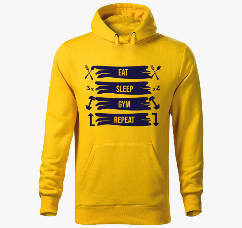 Eat sleep gym repeat kapucnis pulóver — Sárga