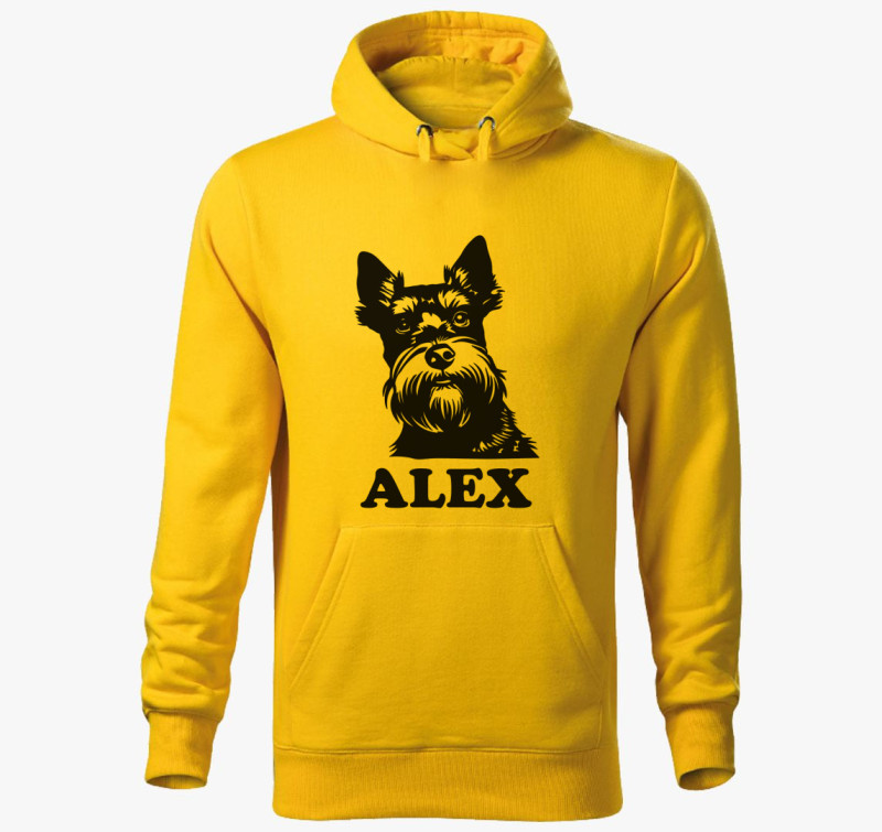 Schnauzer illusztráció kapucnis pulóver — Sárga