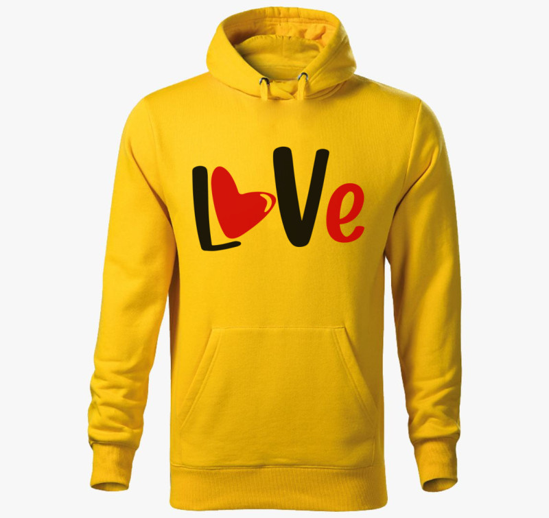 Love felirat kapucnis pulóver — Sárga