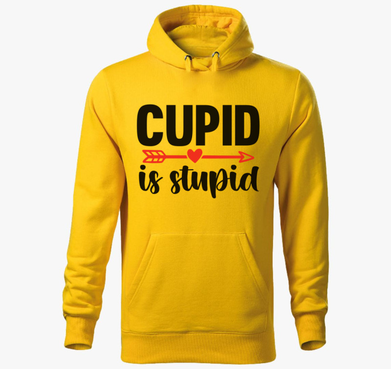 Cupid is stupid kapucnis pulóver — Sárga