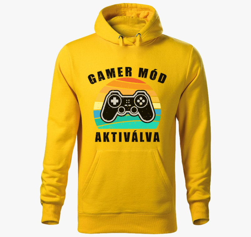 Gamer mód aktiválva kapucnis pulóver — Sárga