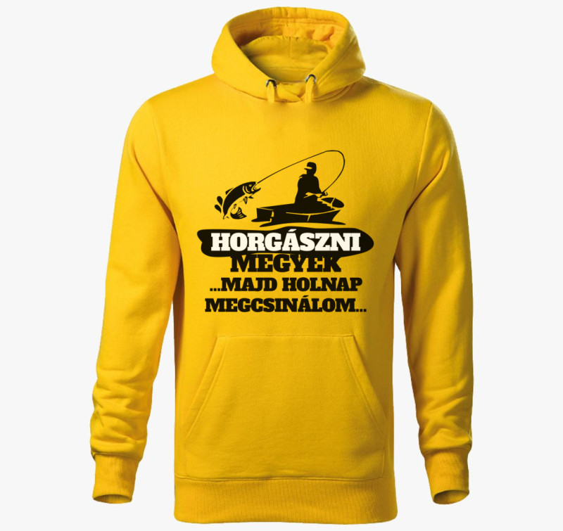 Horgászni megyek kapucnis pulóver — Sárga