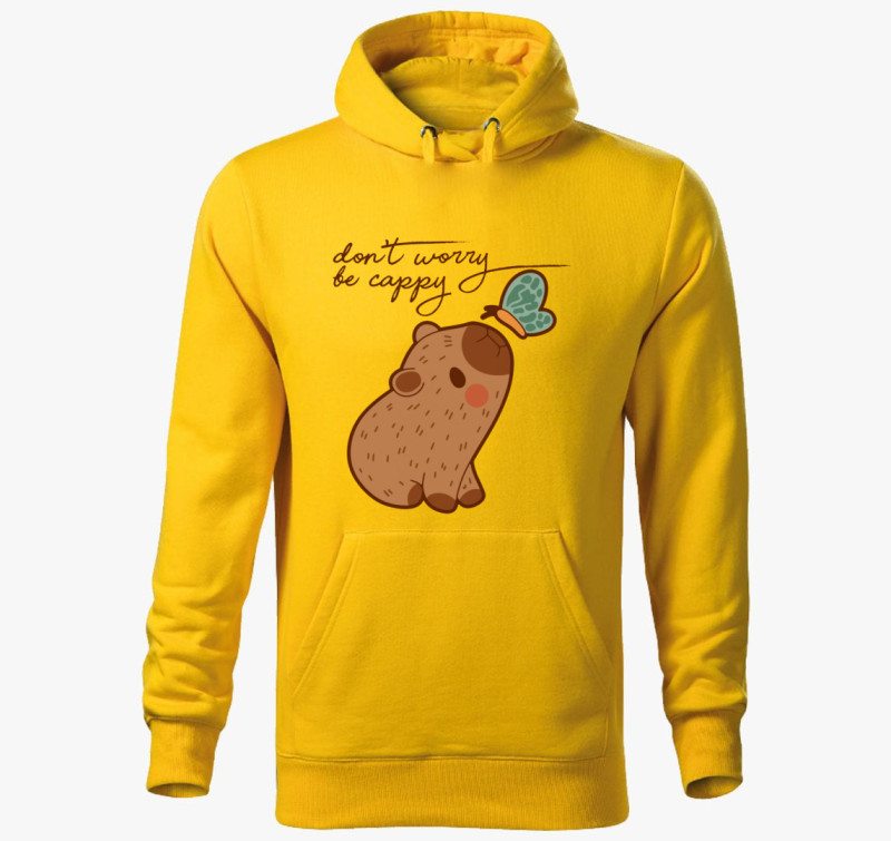 Don't worry be cappy kapucnis pulóver — Sárga