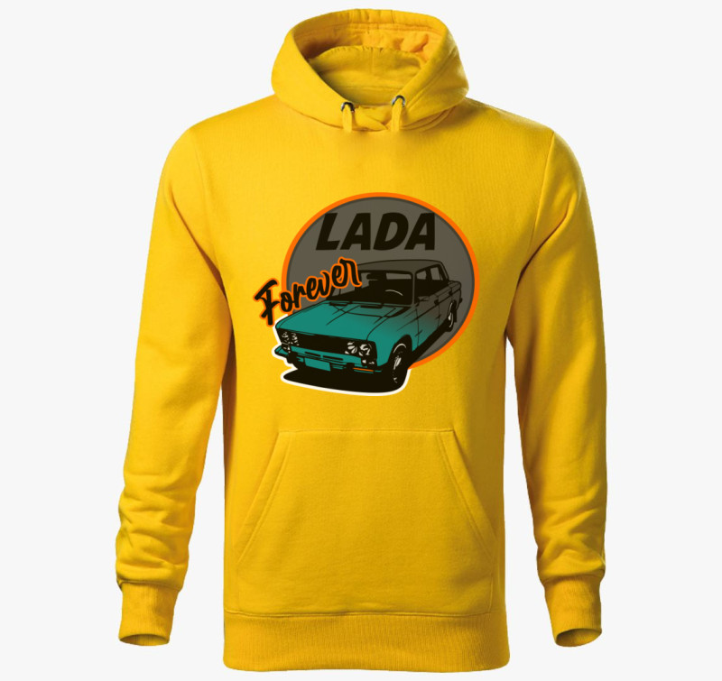 Lada szerelmeseinek mintás kapucnis pulóver — Sárga